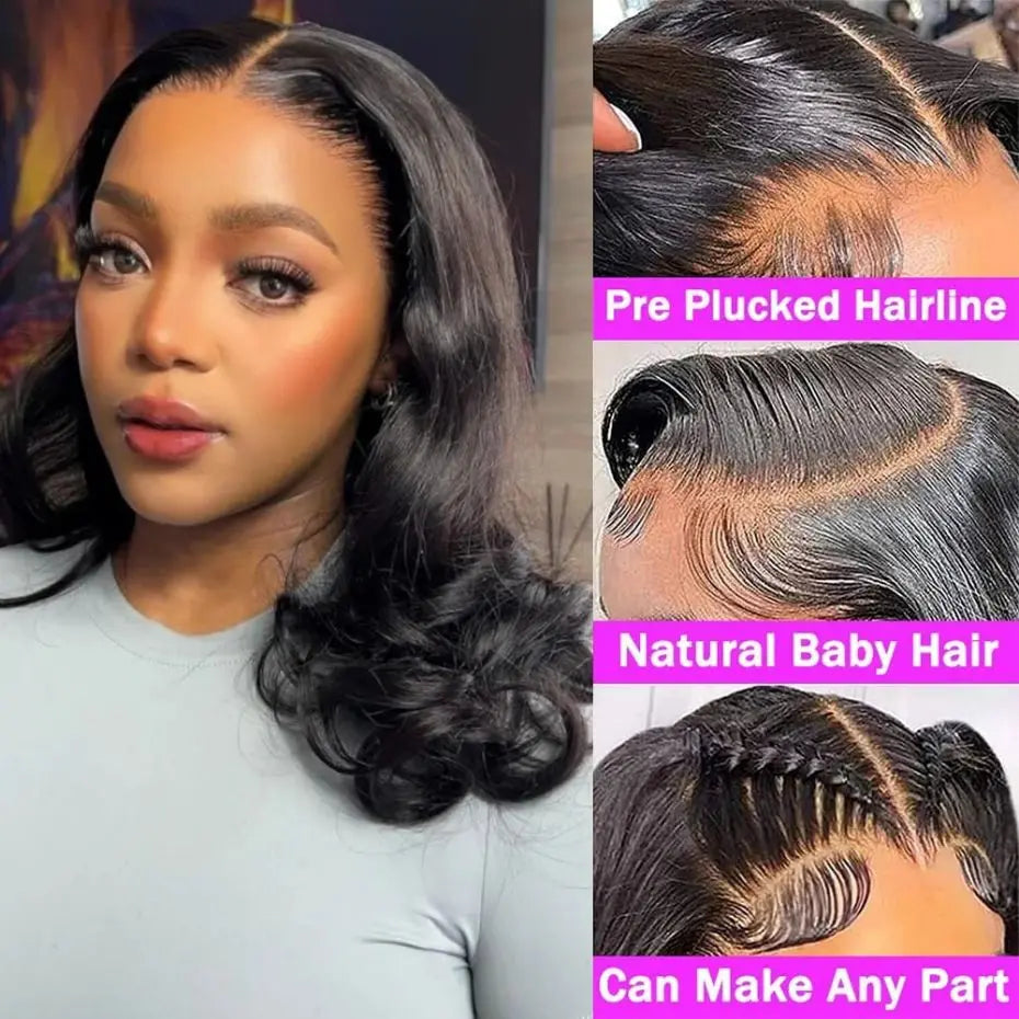Body Wave 100% Short Bob Wigs Human Hair Cheap Wigs 8 10 12Inch Indian Lace Closure Wigs 13x4 Lace Frontal Wig