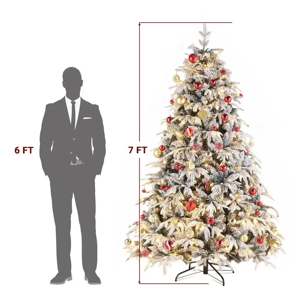 7ft Pre-lit Artificial Christmas Tree Snow Flocked Full Prelighted Xmas Tree with 1687 Branch Tips,450 LED Light 8 Modes