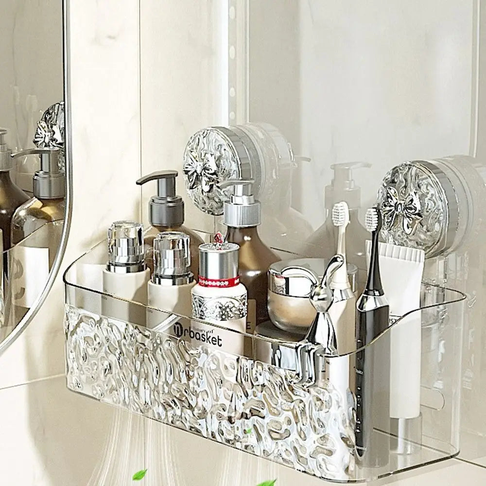 Plastic Shower Suction Cup Shelf Glacier Pattern Transparent Wall Storage Rack