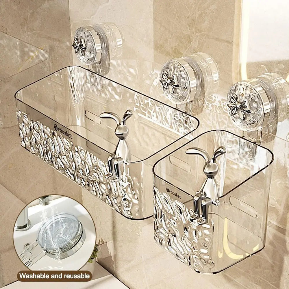 Plastic Shower Suction Cup Shelf Glacier Pattern Transparent Wall Storage Rack