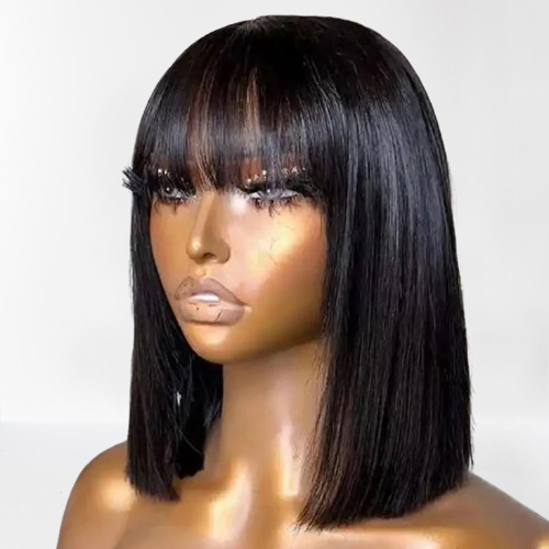 Short Bob Wig with Bangs Straight Human Hair Bob with Bangs 180% Density