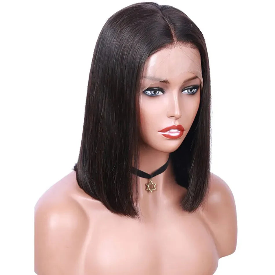 14 Inch Short Straight Bob Wig Human 13x4 Lace Transparent 150% Frontal Hair Bob Wig PrePlucked Lace Front Human Hair Wigs