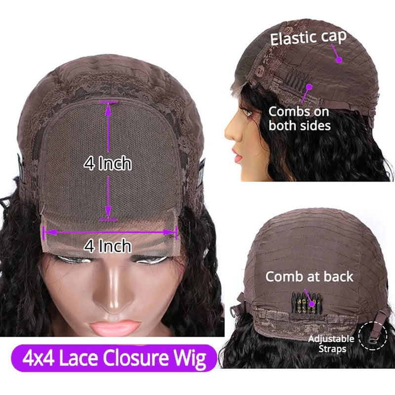 13x4 Human Hair Deep Wave 100% Brazilian Curly Human Hair Wigs with Transparent Lace Frontal