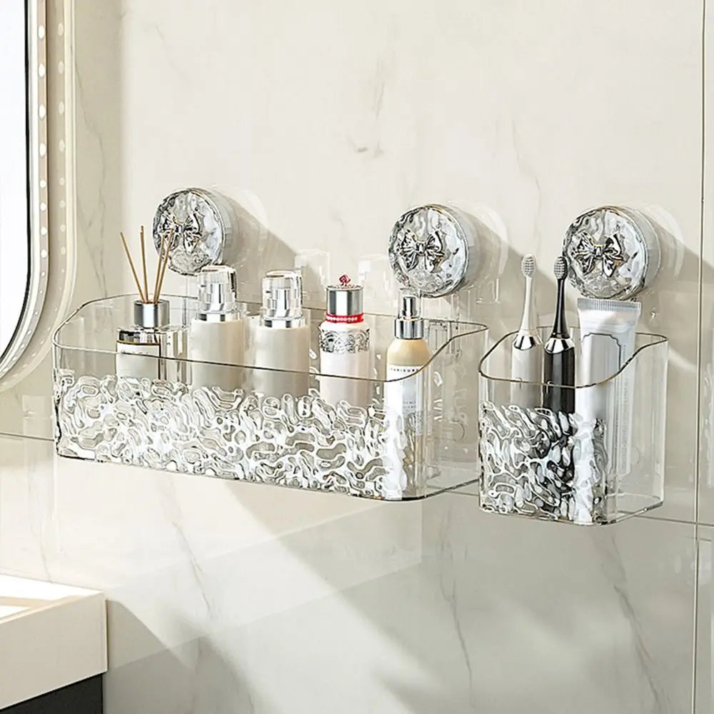 Plastic Shower Suction Cup Shelf Glacier Pattern Transparent Wall Storage Rack