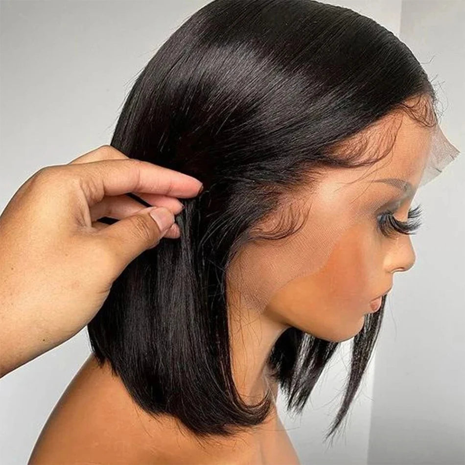 13x4 Short Bob Wigs Brazilian Remy Transparent Bob Human Hair Wigs 4x4 Pre Plucked Bone Straight Human Hair Wig