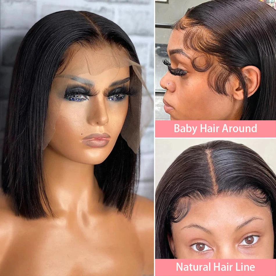 13x4 Short Bob Wigs Brazilian Remy Transparent Bob Human Hair Wigs 4x4 Pre Plucked Bone Straight Human Hair Wig