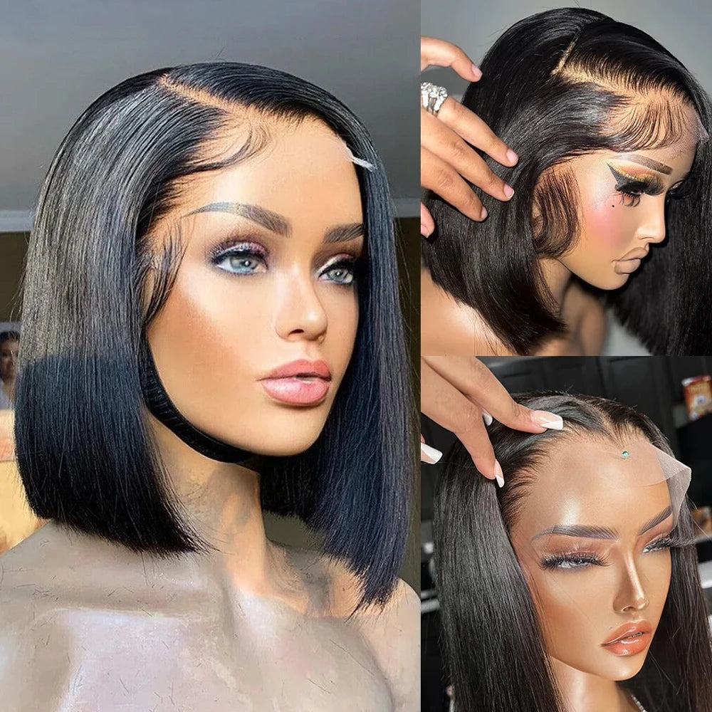BOB Lace Front Wig Human Hair Straight 180% Full Density 13x4 HD Transparent Lace Frontal Wigs bob hair lace front wig