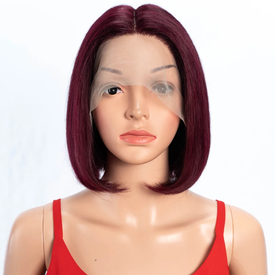 Ombre Gold Blonde Short Straight Bob 13x1 Lace Front 100% Human Hair Wigs