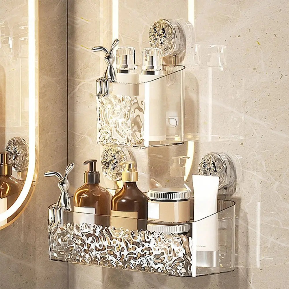 Plastic Shower Suction Cup Shelf Glacier Pattern Transparent Wall Storage Rack