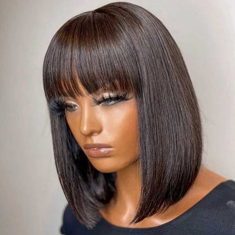 Brazilian Short Straight Bob Wigs Human Hair Wig With Bangs