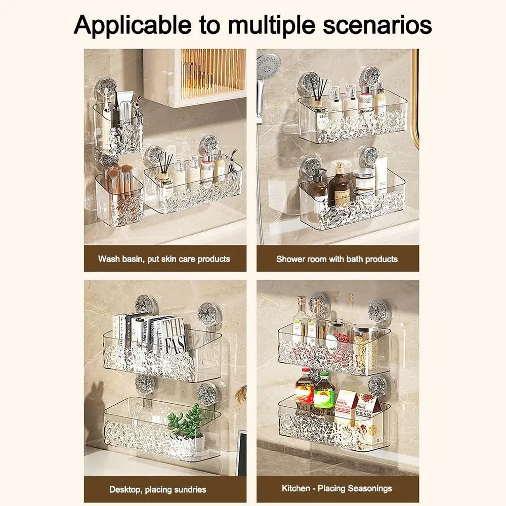 Plastic Shower Suction Cup Shelf Glacier Pattern Transparent Wall Storage Rack