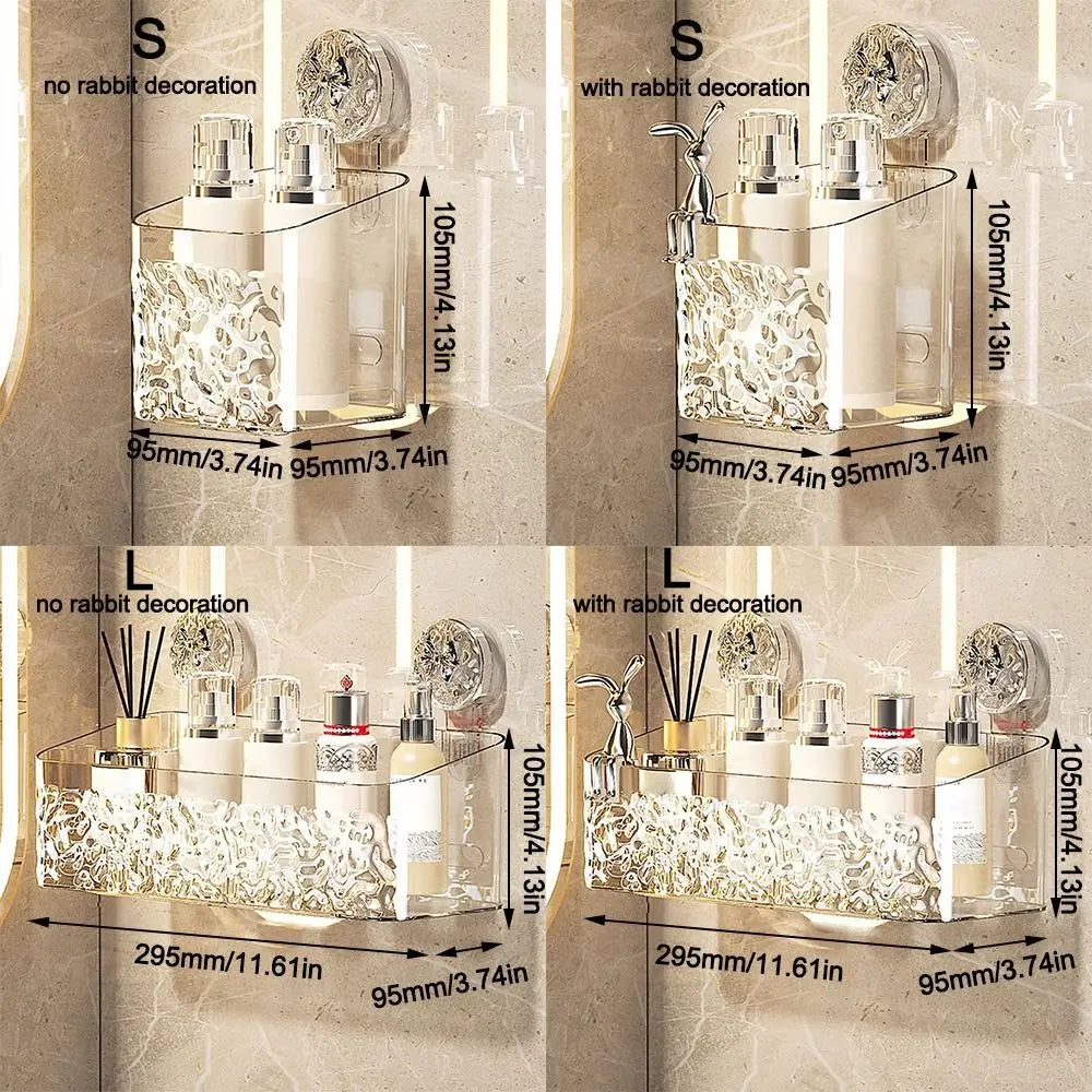 Plastic Shower Suction Cup Shelf Glacier Pattern Transparent Wall Storage Rack