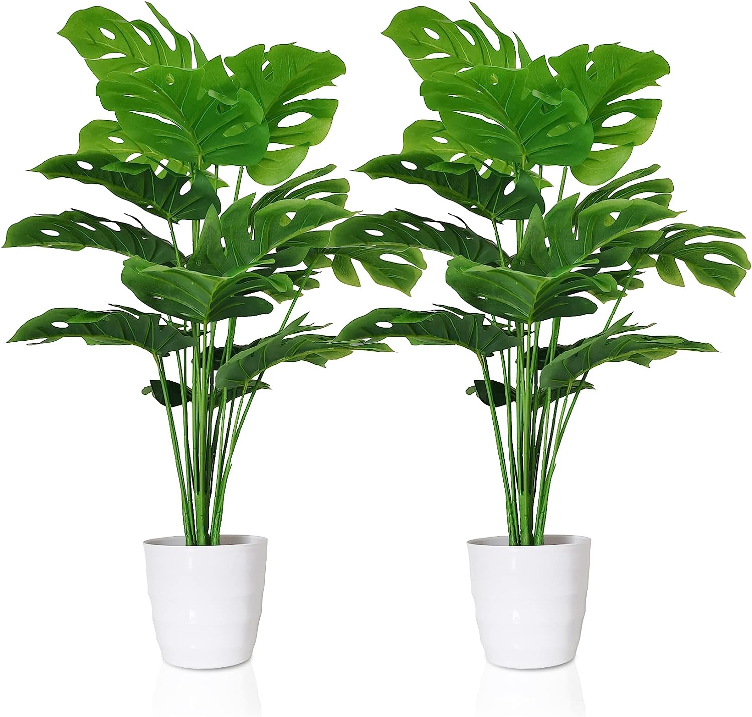 Set of 2 Artificial Monstera Deliciosa Plants in Plastic Pots, - Graceland Home and Living -