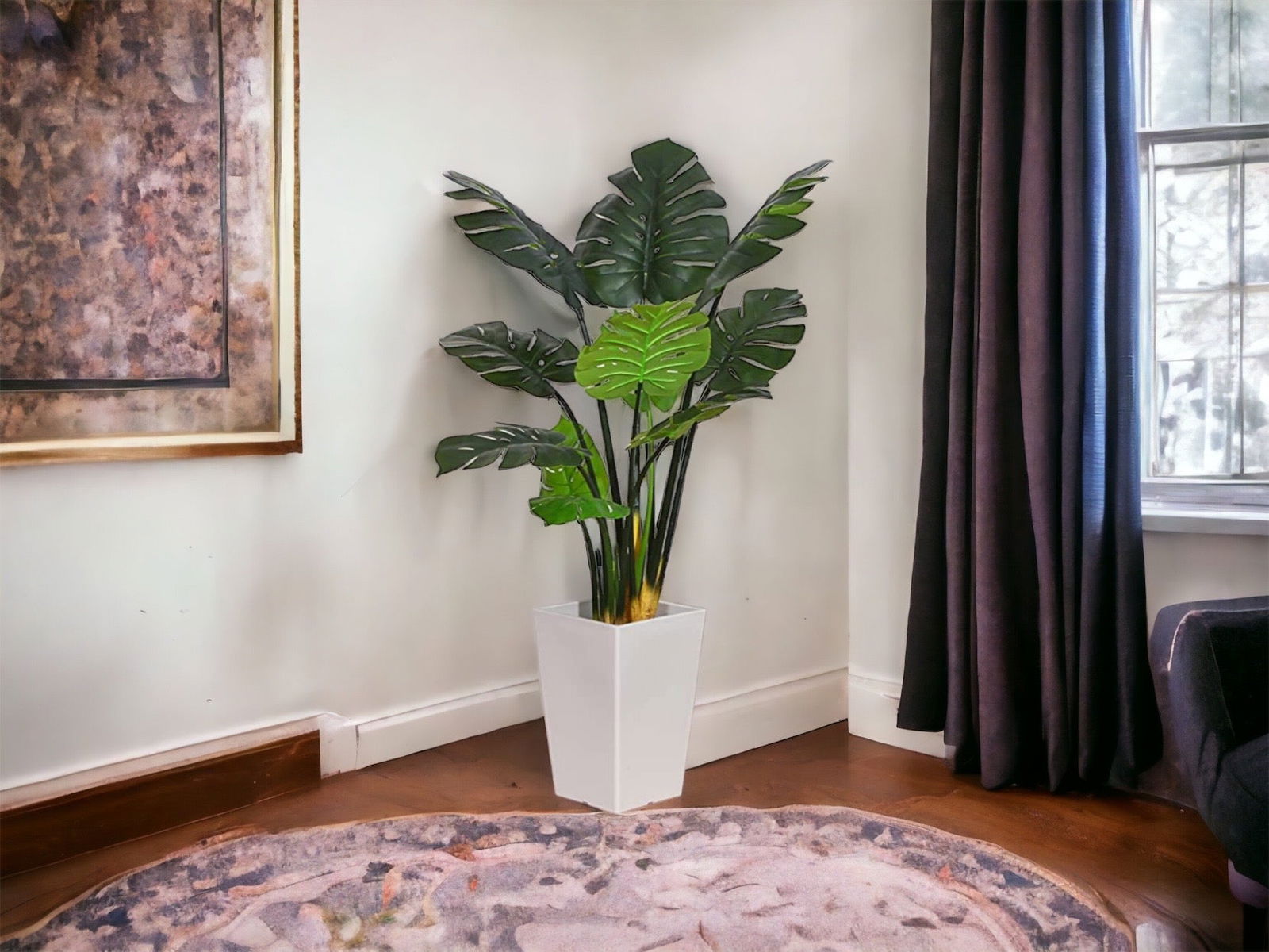 Set of 2 Artificial Monstera Deliciosa Plants in Plastic Pots, - Graceland Home and Living -