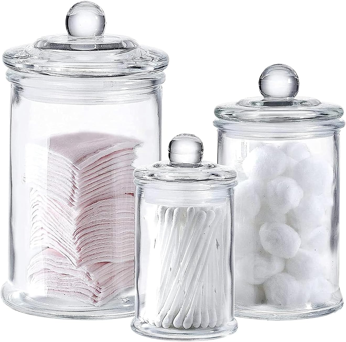 Set of 3 Bathroom Canisters - Storage Container Jars - Premium Glass Apothecary Jars with Lids - Small Glass Jars for Kitchen or Bathroom Storage - Decorative Crystal Containers - Graceland Home and Living -