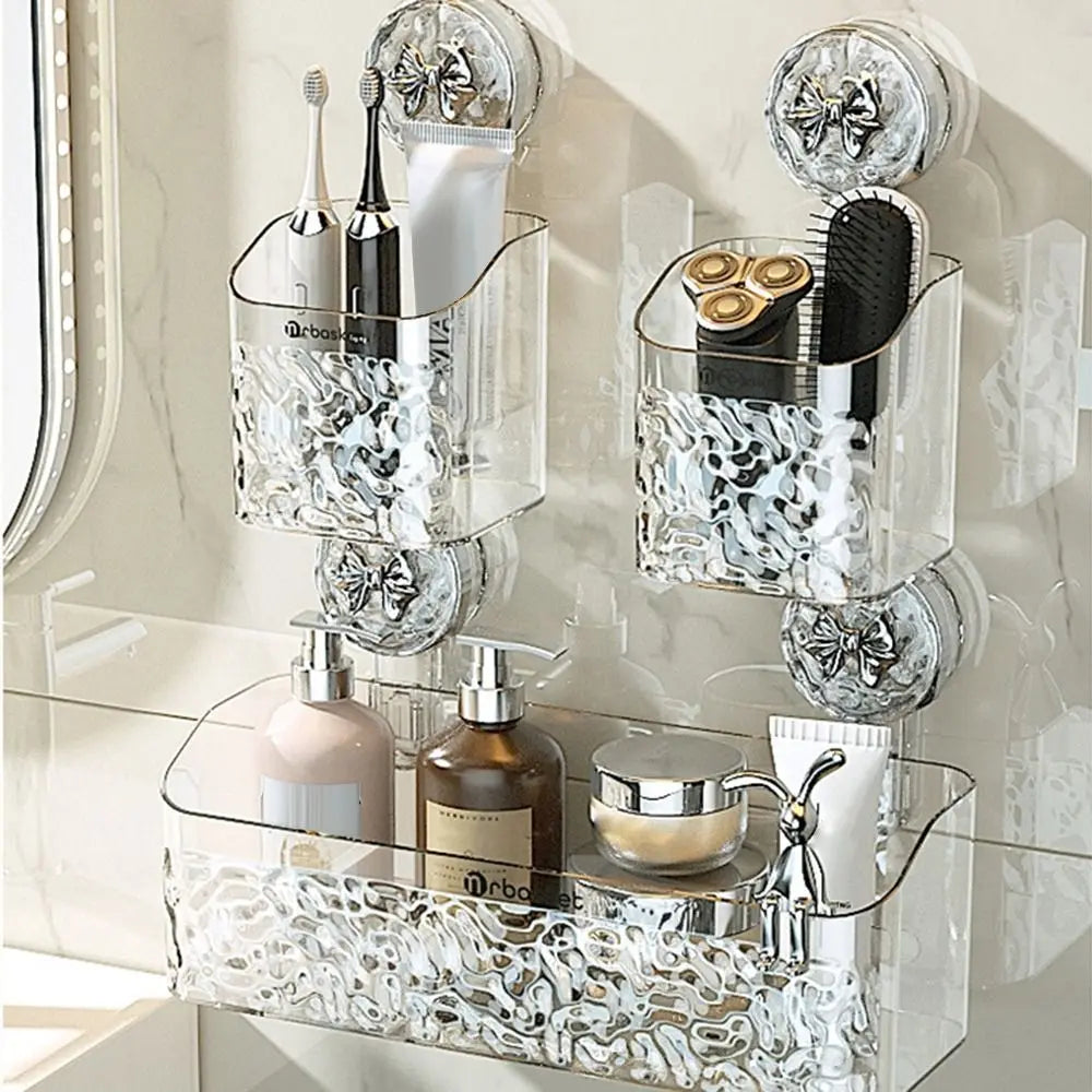 Plastic Shower Suction Cup Shelf Glacier Pattern Transparent Wall Storage Rack