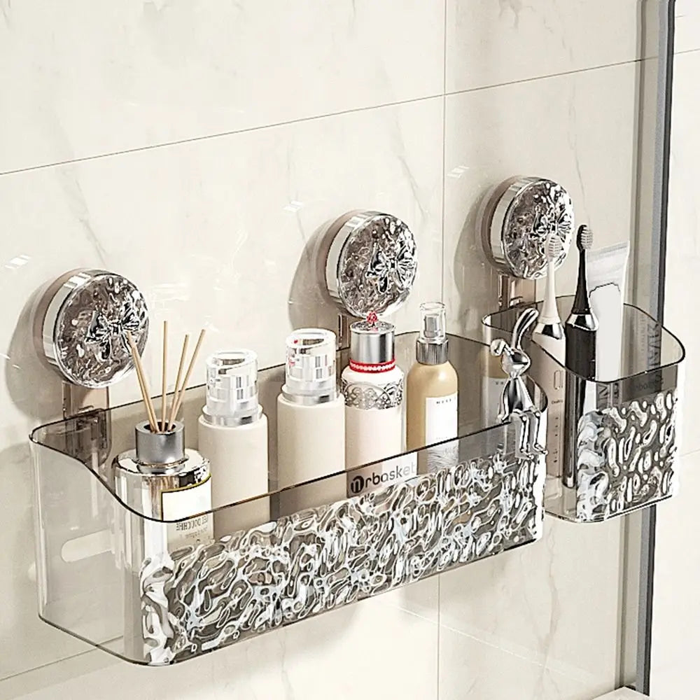 Plastic Shower Suction Cup Shelf Glacier Pattern Transparent Wall Storage Rack