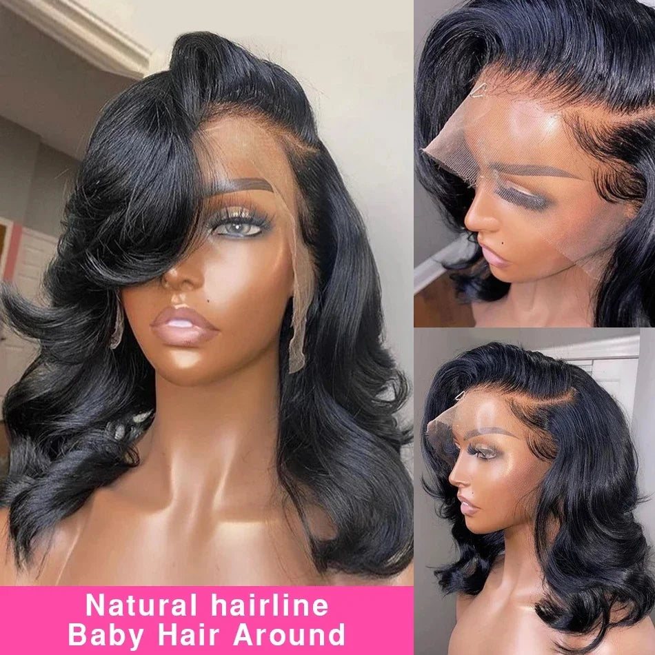 Body Wave 13X4 Transparent Lace Frontal Human Hair Wig 8-16 Inch Brazilian 4x4 Lace Closure Wig