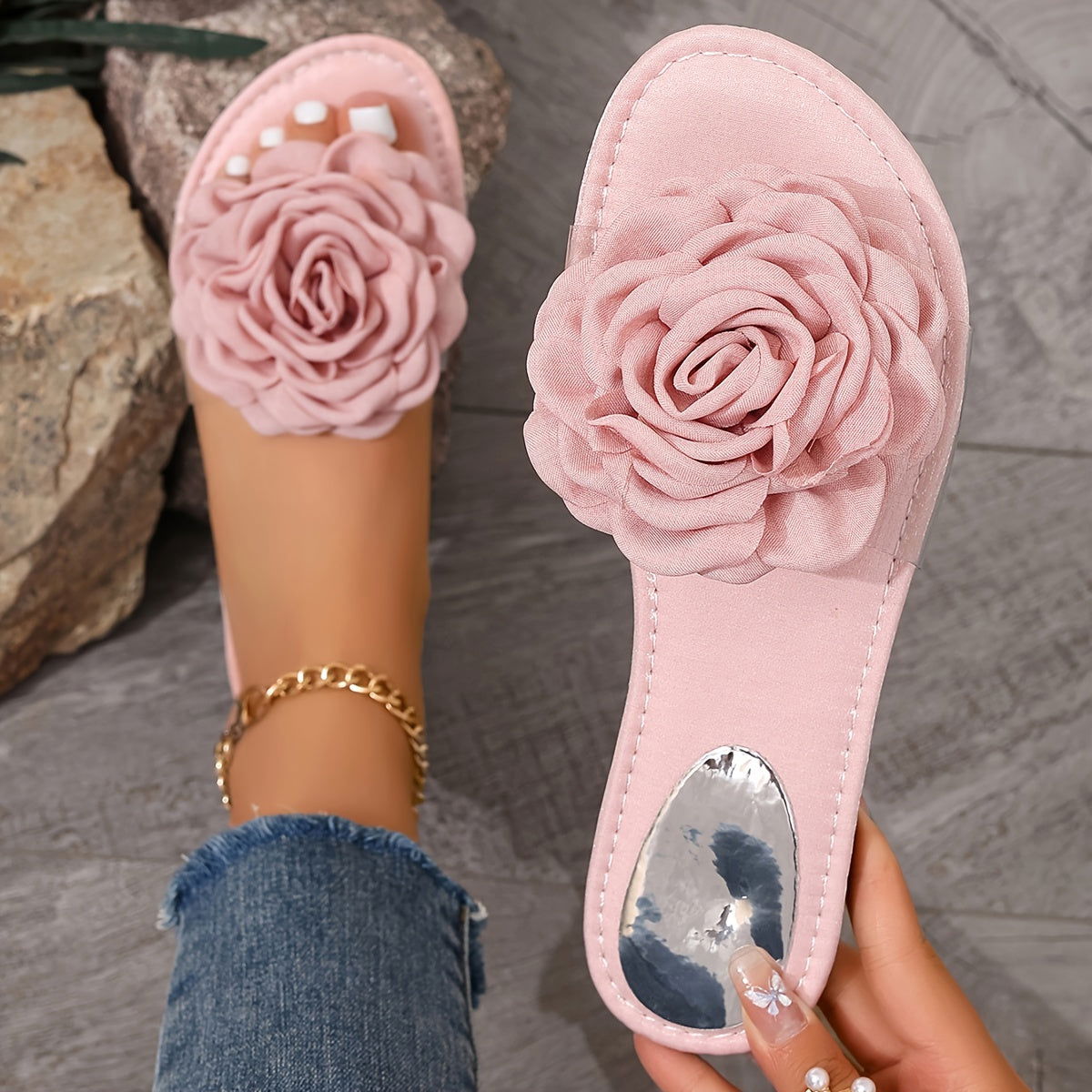 Stunning Floral Slide Sandals for Women - Lightweight, Breathable, Casual Open-Toe Flat Summer Shoes with Soft Insoles - Graceland Home and Living -