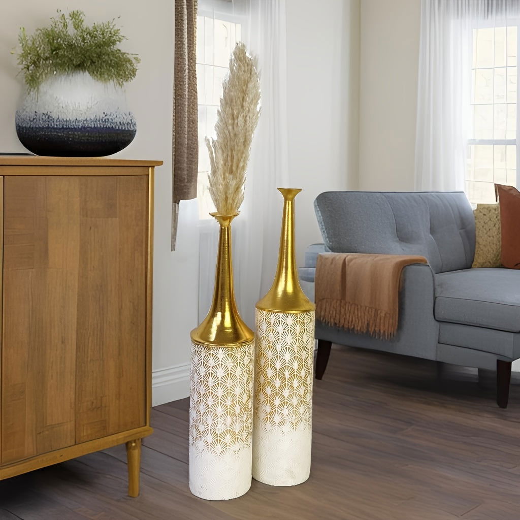 Two-piece Set Decorative Vase White Golden - Graceland Home and Living -
