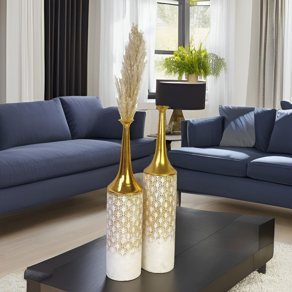 Two-piece Set Decorative Vase White Golden - Graceland Home and Living -