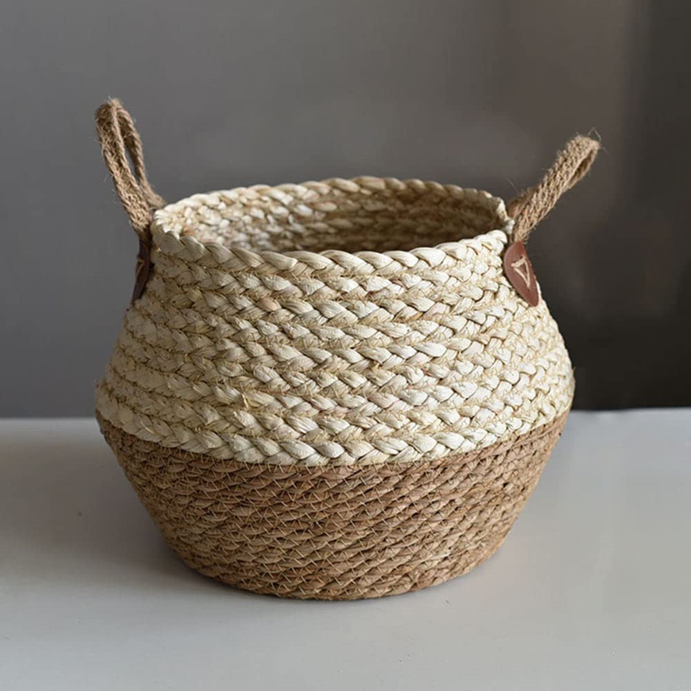 Woven Seagrass Belly Basket for Storage Plant Pot Basket and Laundry, Picnic and Grocery Basket - Graceland Home and Living -