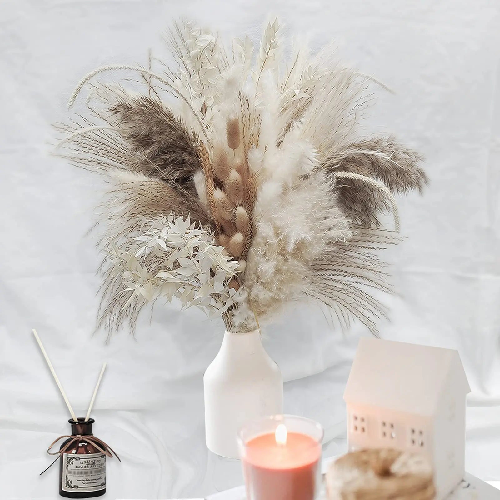 80pcs Pampas Grass Flowers Set, Dried Plants Bouquet Arrangement,100% Natural Dry Flowers - Graceland Home and Living -