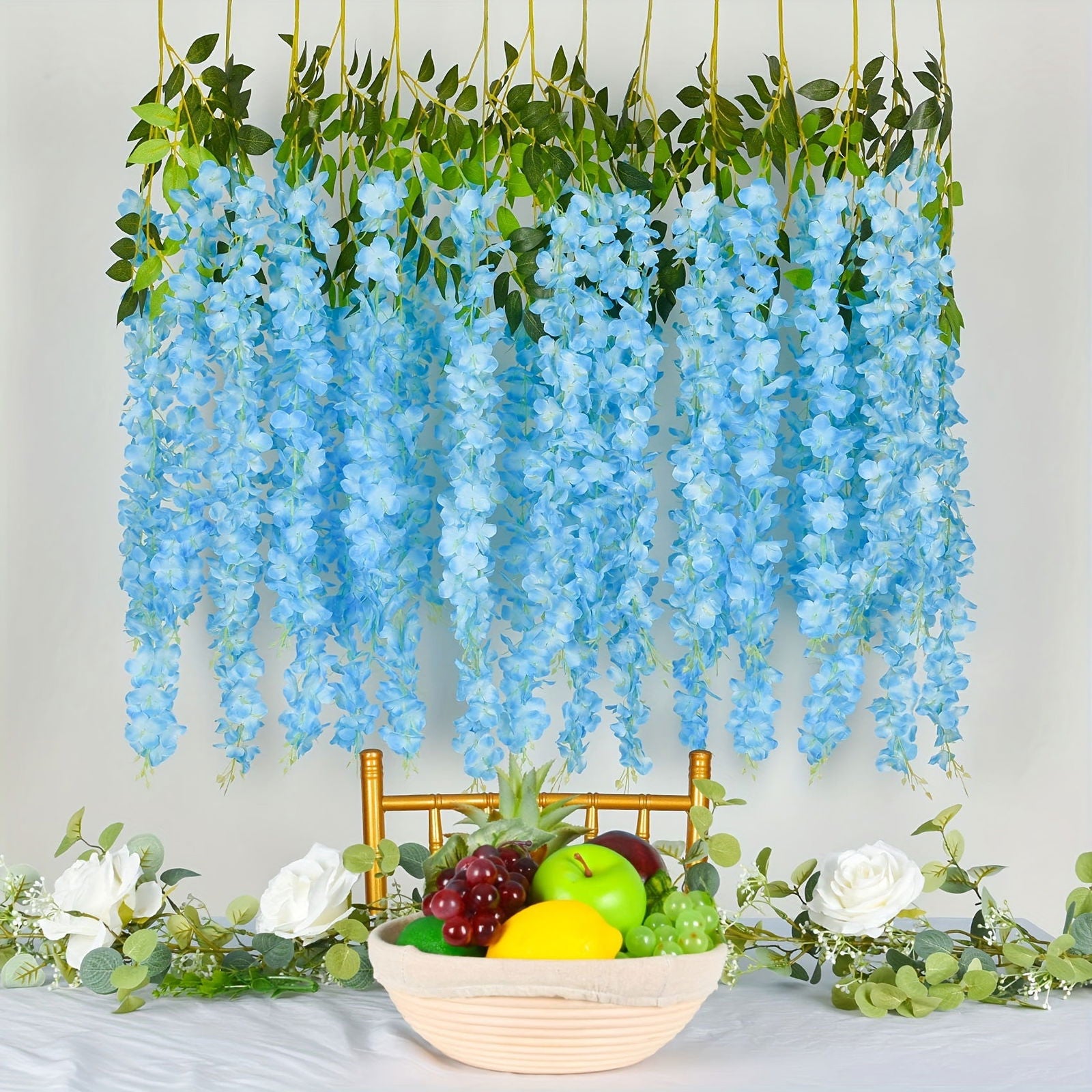 10Pcs Artificial Wisteria Vine Garland Silk Fake Flowers - 3.65 Ft, Silk Wisteria Hanging Vine - Graceland Home and Living -  - #tag1#