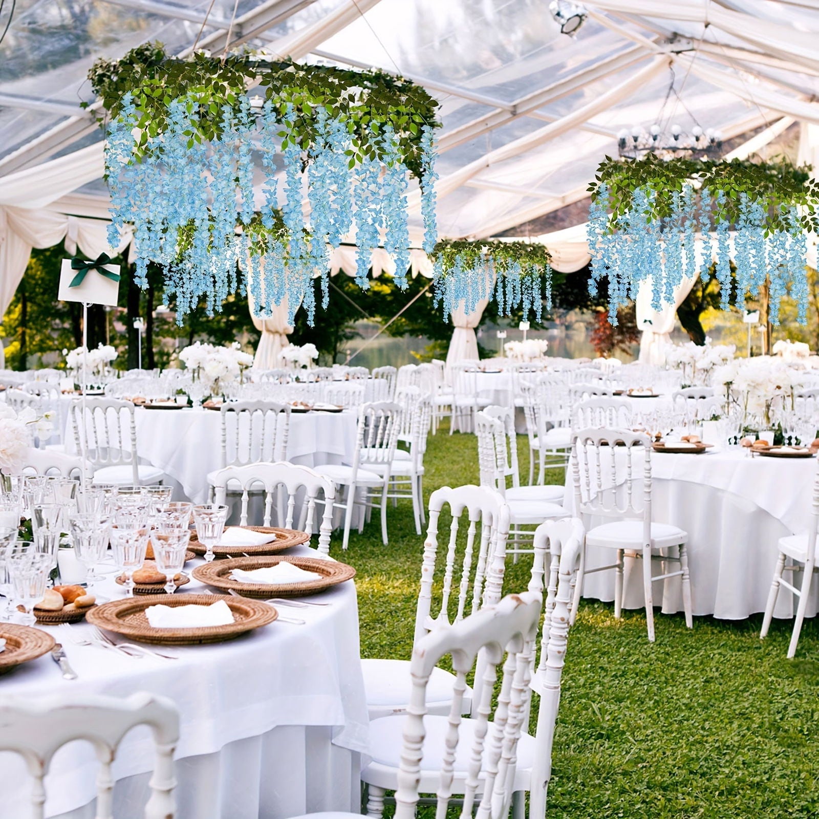 10Pcs Artificial Wisteria Vine Garland Silk Fake Flowers - 3.65 Ft, Silk Wisteria Hanging Vine - Graceland Home and Living -  - #tag1#