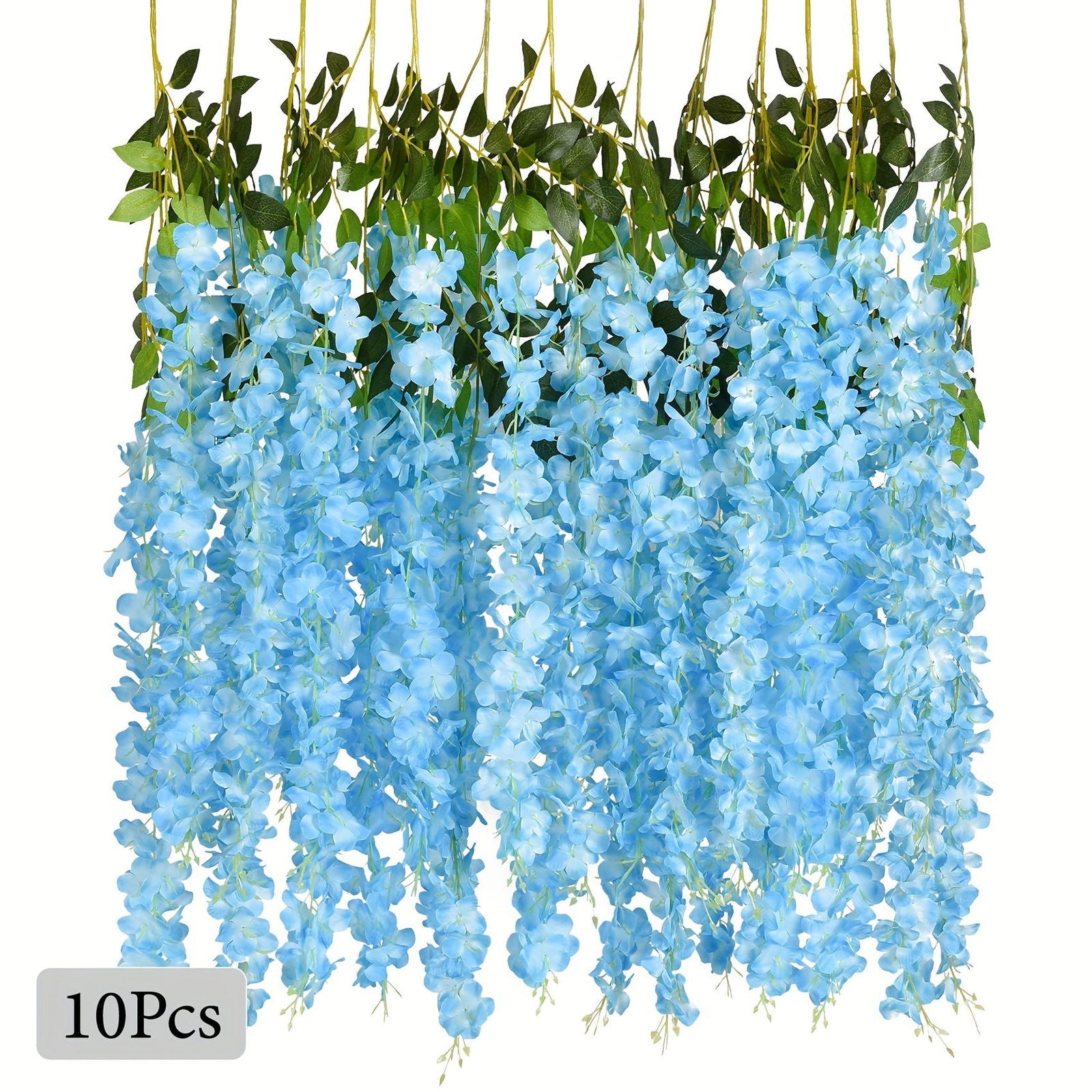 10Pcs Artificial Wisteria Vine Garland Silk Fake Flowers - 3.65 Ft, Silk Wisteria Hanging Vine - Graceland Home and Living -  - #tag1#