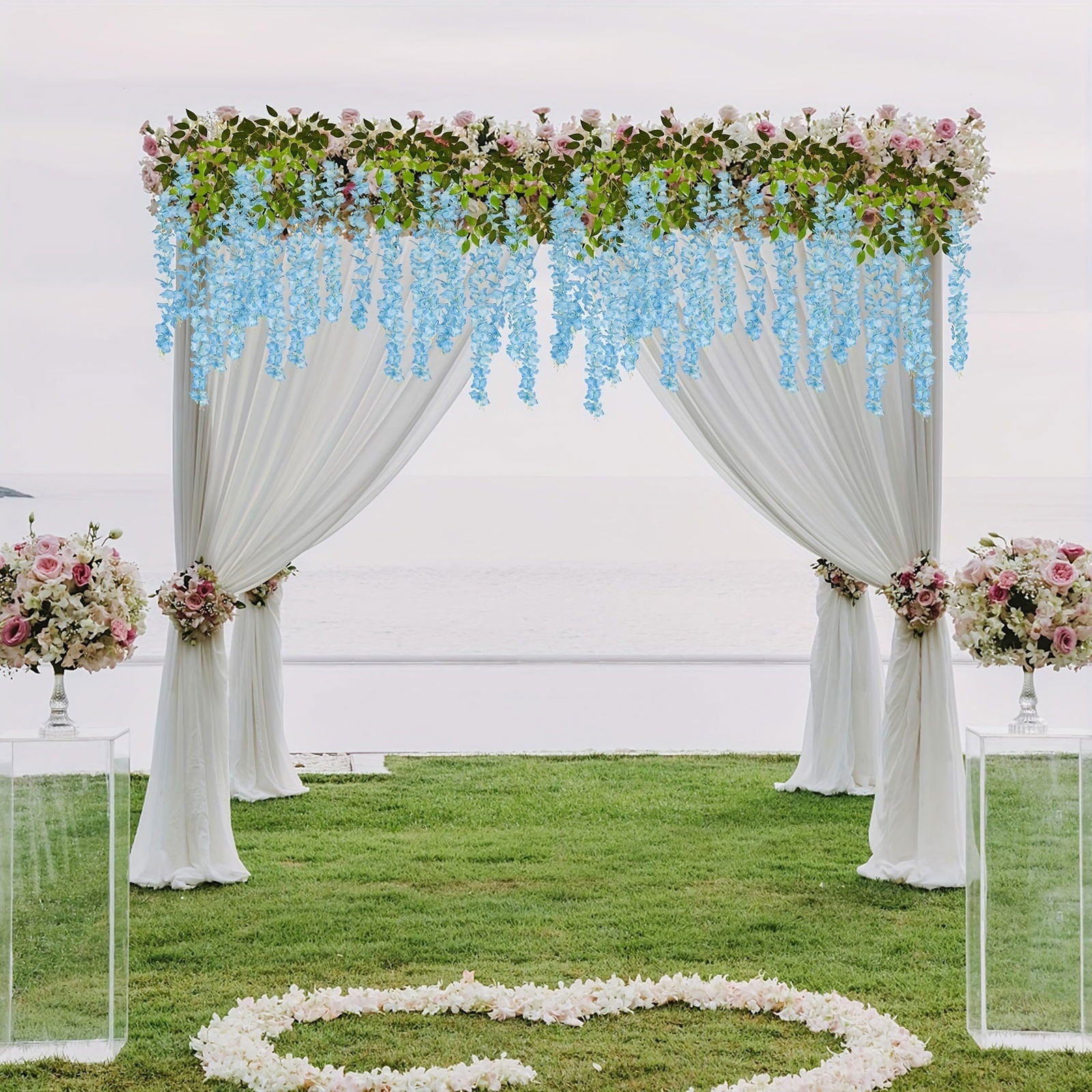 10Pcs Artificial Wisteria Vine Garland Silk Fake Flowers - 3.65 Ft, Silk Wisteria Hanging Vine - Graceland Home and Living -  - #tag1#