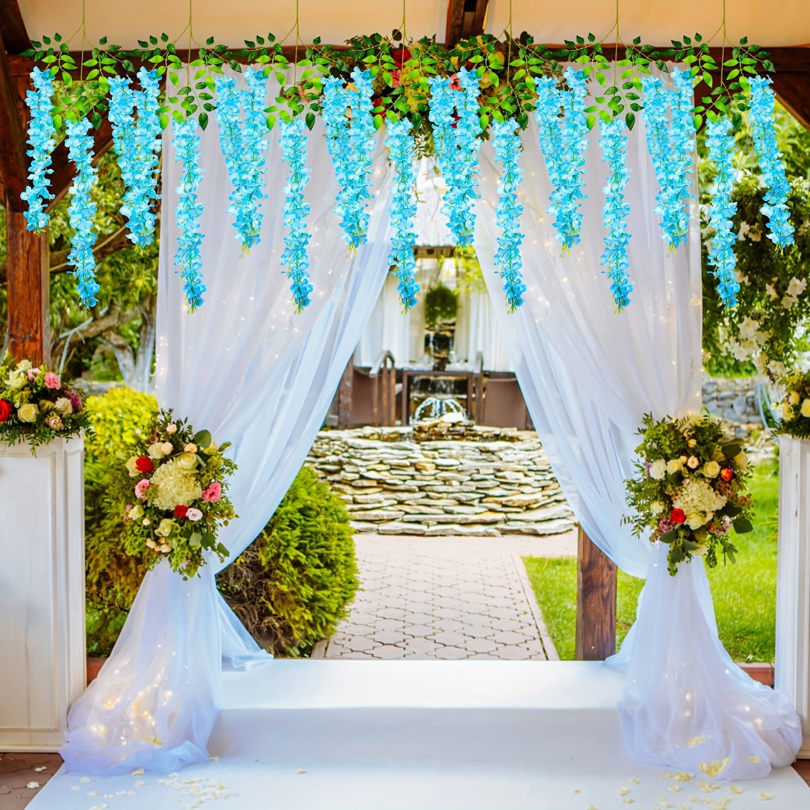 10Pcs Artificial Wisteria Vine Garland Silk Fake Flowers - 3.65 Ft, Silk Wisteria Hanging Vine - Graceland Home and Living -  - #tag1#