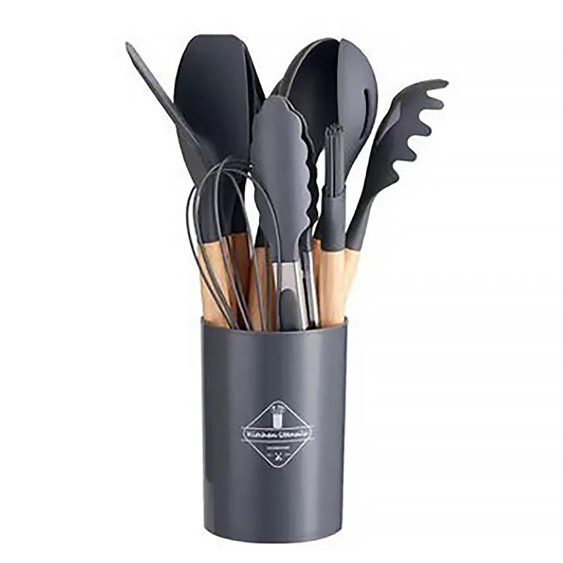 12Pcs Silicone Cooking Utensils Set Wooden Handle - Graceland Home and Living -  - #tag1#