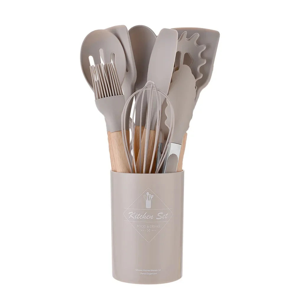 12Pcs Silicone Cooking Utensils Set Wooden Handle - Graceland Home and Living -  - #tag1#