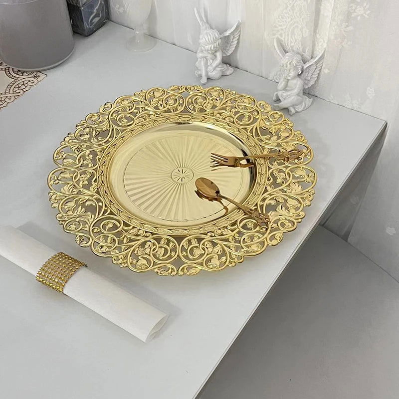 13inch Luxury Hollow Flower Tray Plastic Home Dining Plate .100pcs - Graceland Home and Living -  - #tag1#