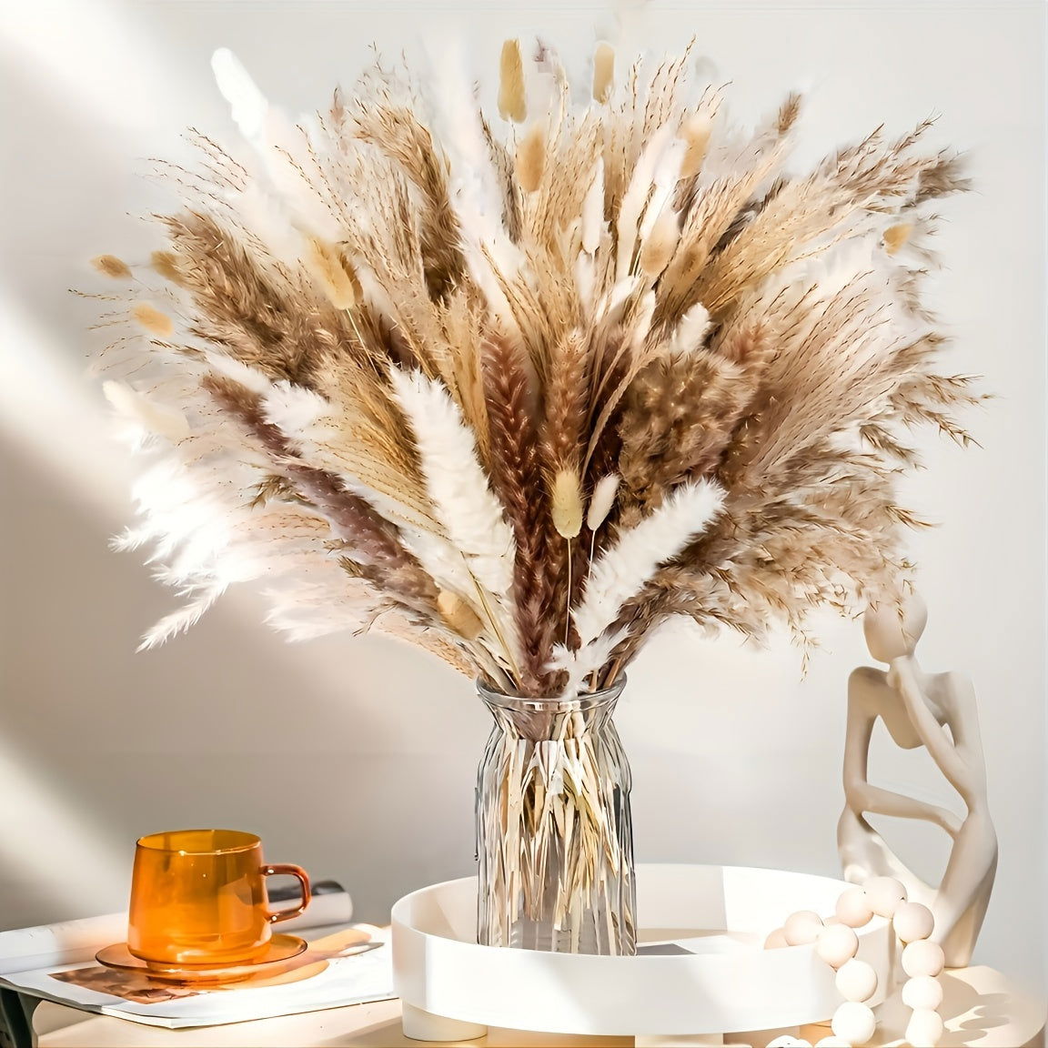 147pcs Boho Chic Artificial Pampas Grass & Bunny Tails Bouquet - Graceland Home and Living -  - #tag1#