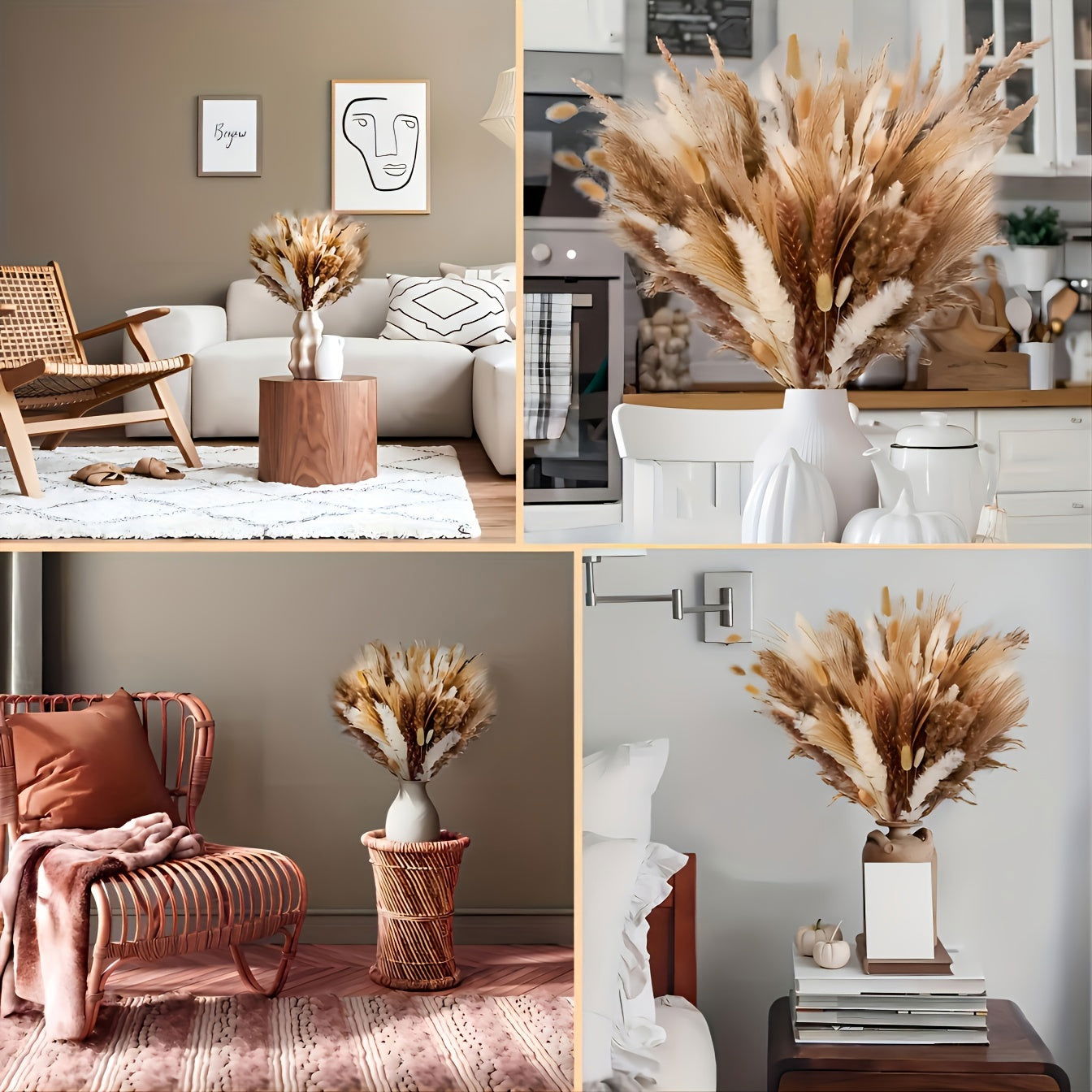 147pcs Boho Chic Artificial Pampas Grass & Bunny Tails Bouquet - Graceland Home and Living -  - #tag1#