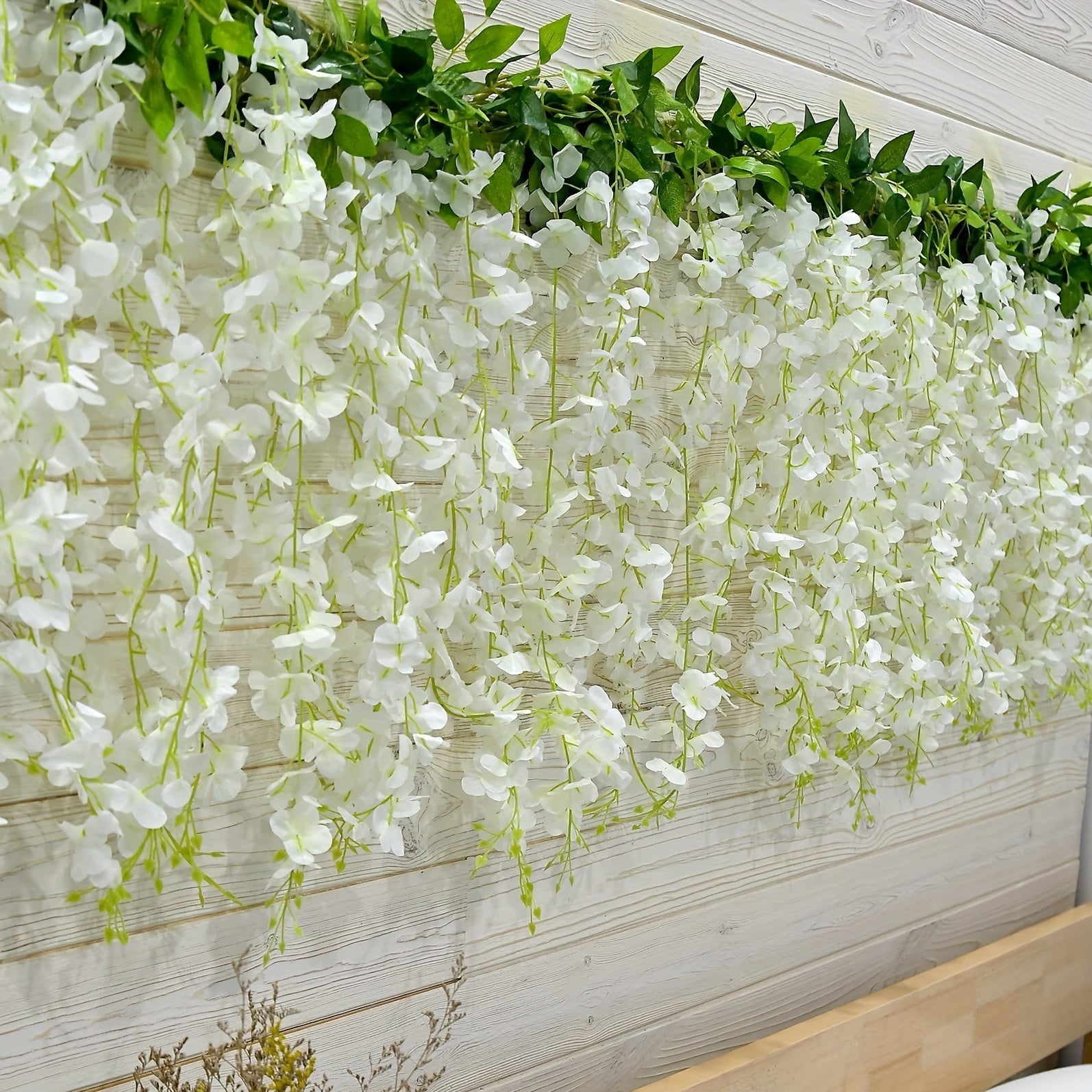 16-Branch, 7.2 Feet Long Artificial White Wisteria Vine with Silk Flowers Garland - Graceland Home and Living -  - #tag1#