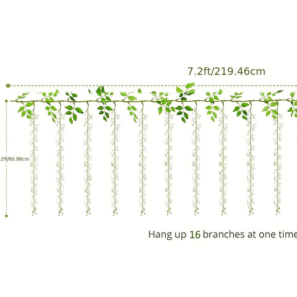 16-Branch, 7.2 Feet Long Artificial White Wisteria Vine with Silk Flowers Garland - Graceland Home and Living -  - #tag1#
