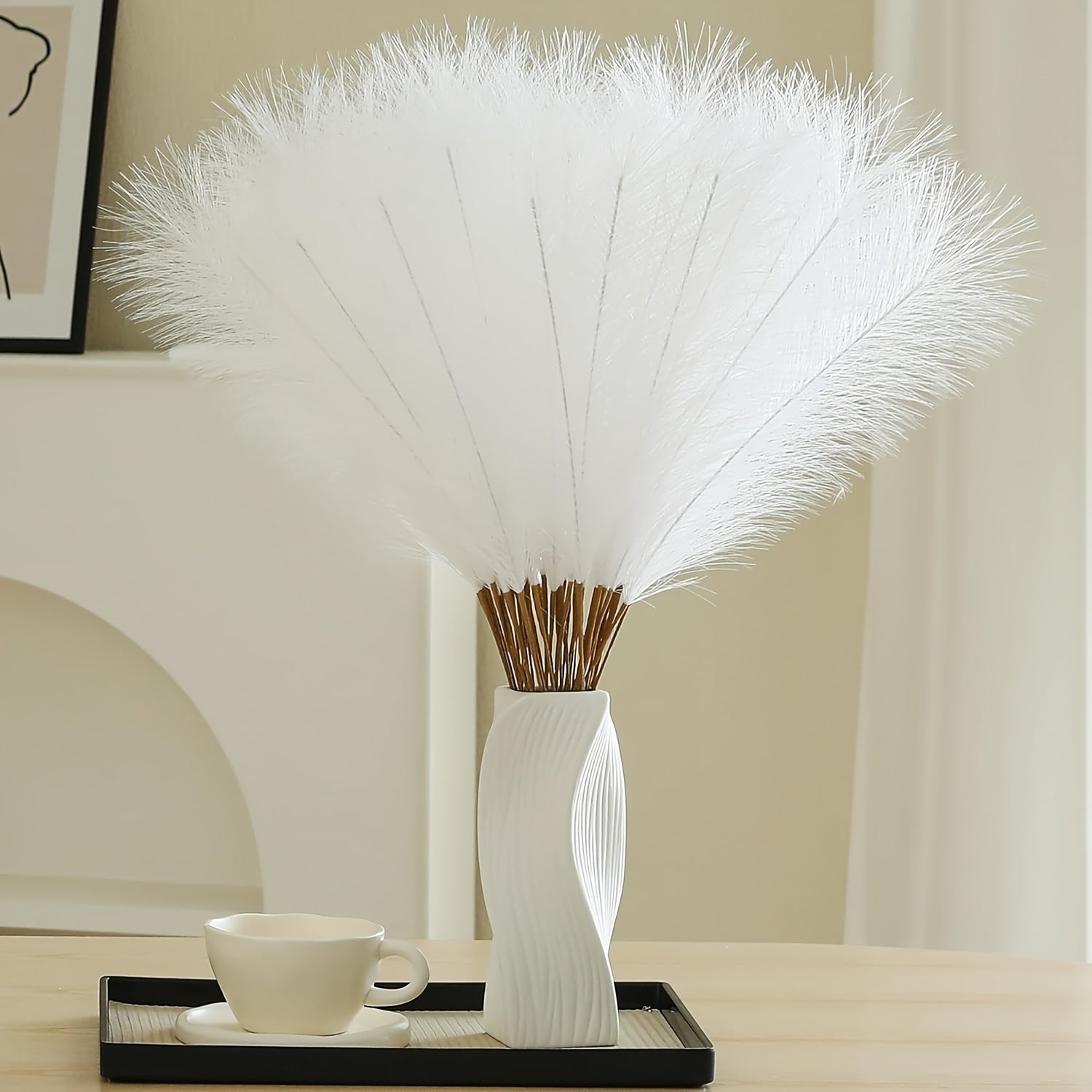 16-Pack White Fluffy Artificial Pampas Grass - Faux Silk Pampas - Graceland Home and Living -  - #tag1#