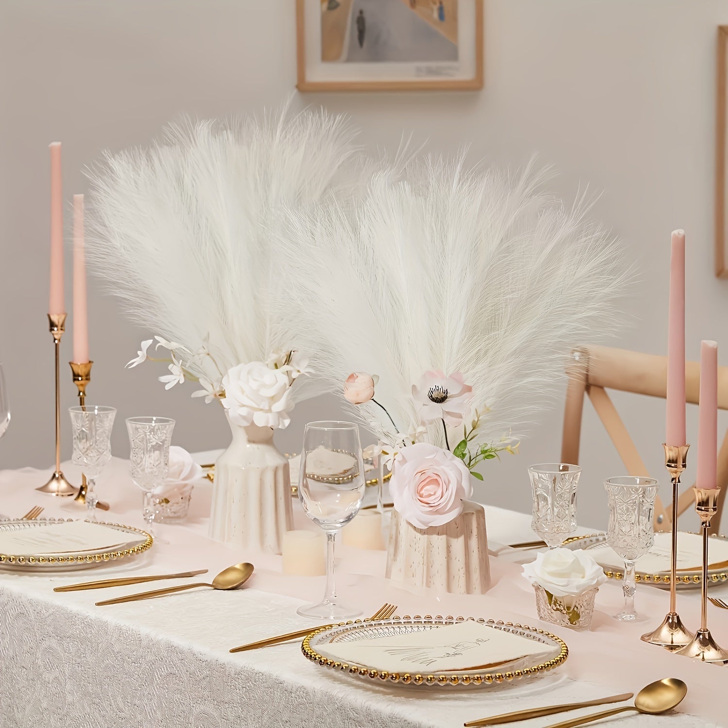 16-Pack White Fluffy Artificial Pampas Grass - Faux Silk Pampas - Graceland Home and Living -  - #tag1#