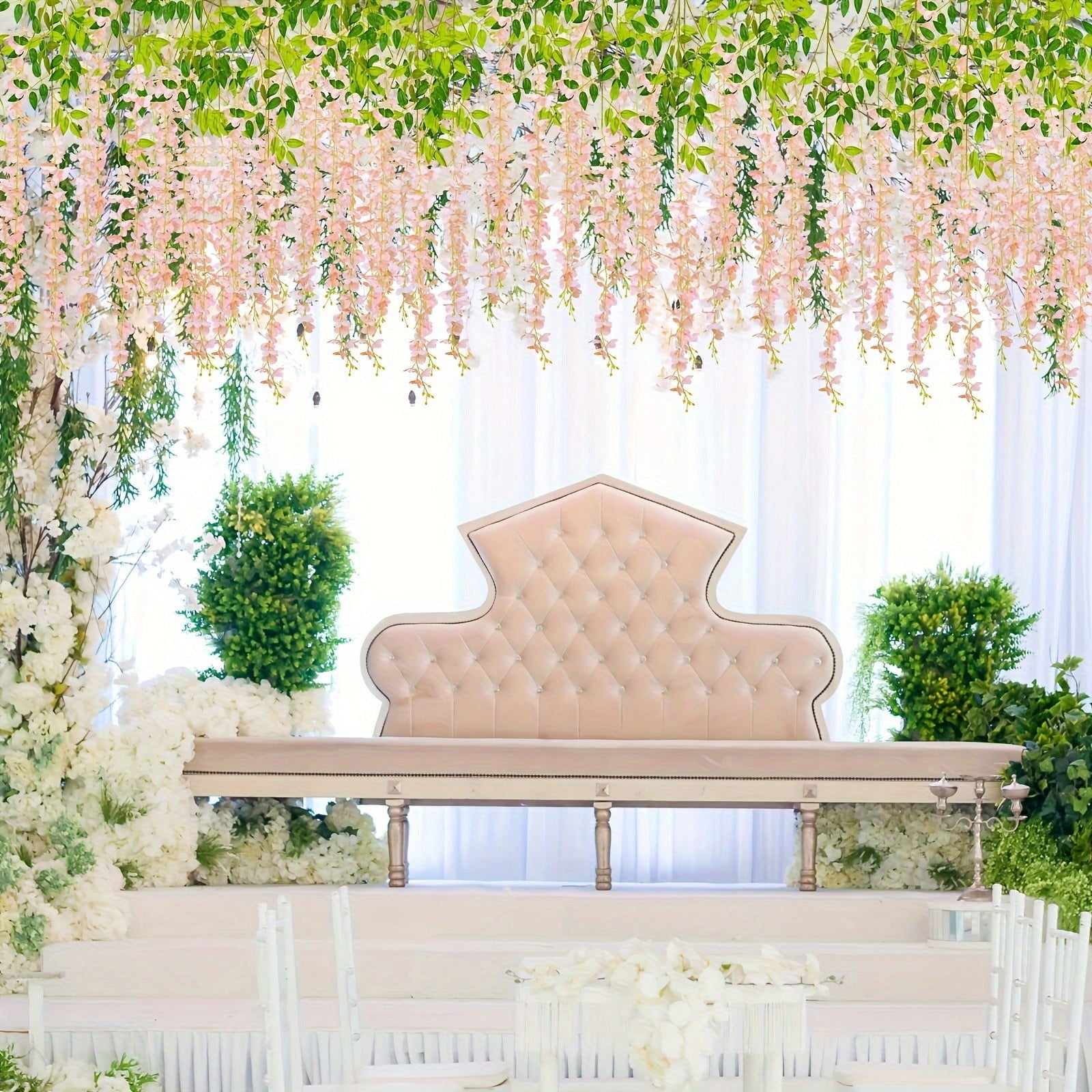 17pcs Light Pink Silk Wisteria Vine Garland - 3.6ft Faux Flower Hanging Décor - Graceland Home and Living -  