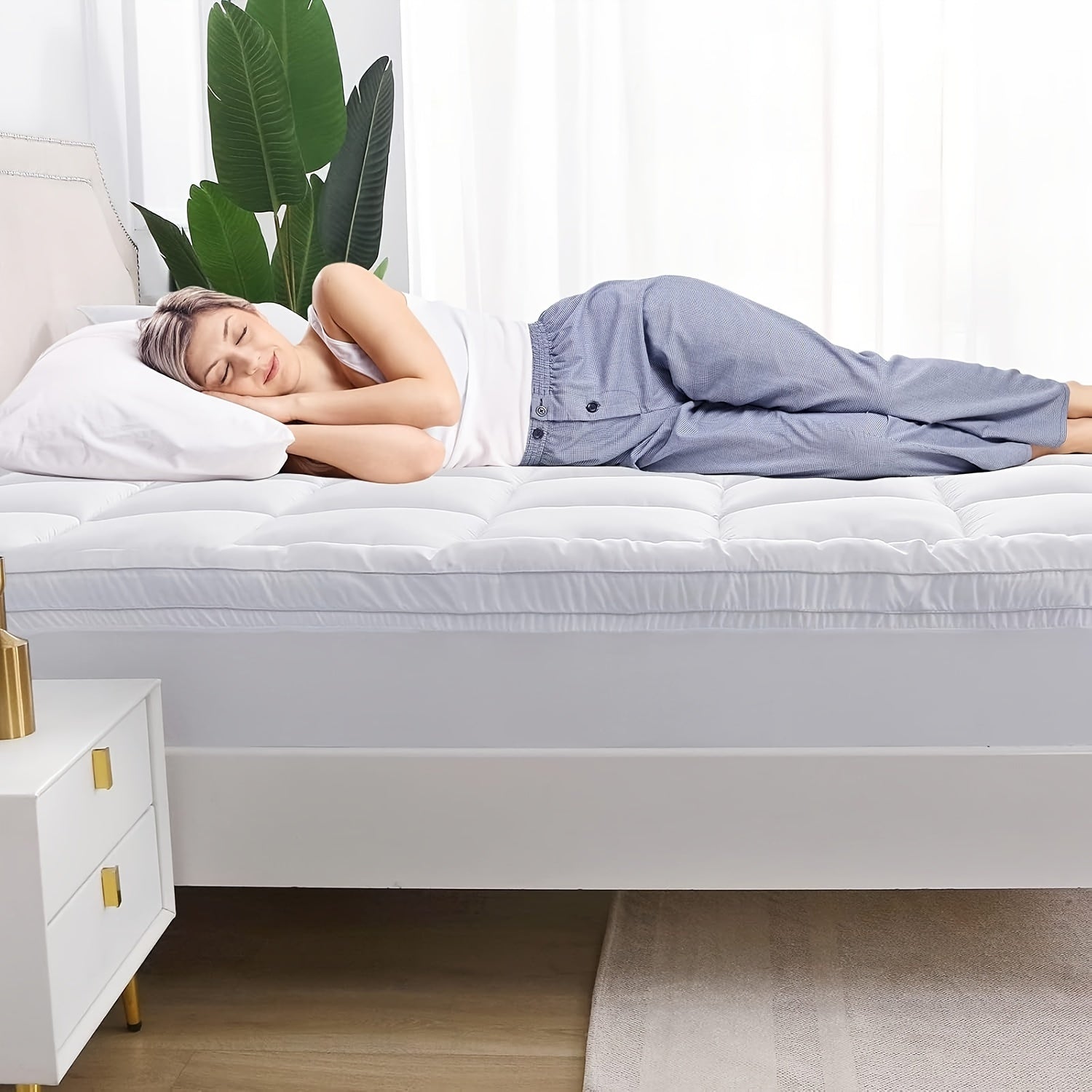 1 PACK Pillow Top Mattress Topper Soft Mattress Pad With 8"-21" Deep Pocket - Graceland Home and Living -  