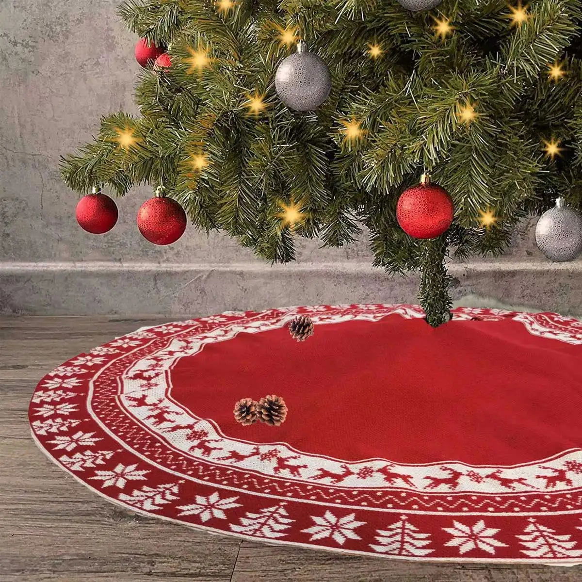 1pc Christmas Tree Skirts 36/48/60 Inches, Red Tree Skirt - Graceland Home and Living -  - #tag1#