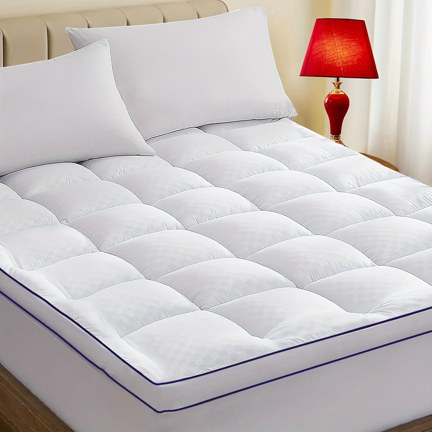 1pc Mattress Topper, Extra Soft Breathable Quilted Fitted Mattress Pad - Graceland Home and Living -  - #tag1#