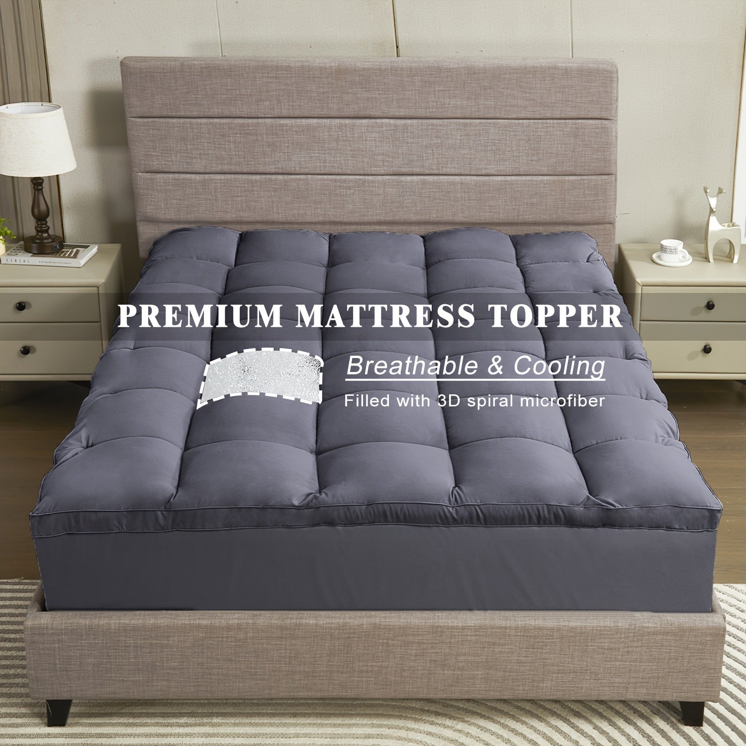 1pc Mattress Topper, Extra Soft Breathable Quilted Fitted Mattress Pad - Graceland Home and Living -  - #tag1#