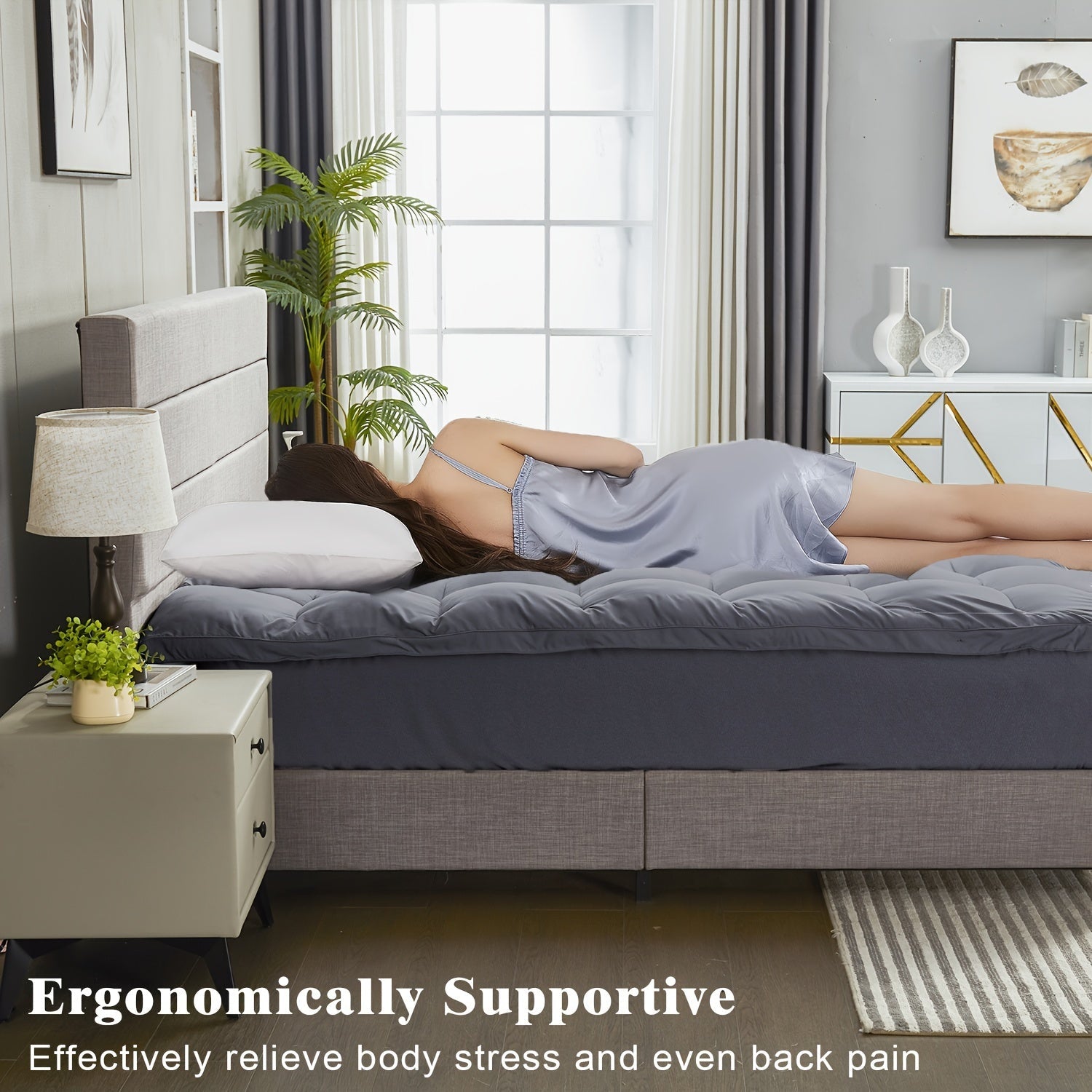 1pc Mattress Topper, Extra Soft Breathable Quilted Fitted Mattress Pad - Graceland Home and Living -  - #tag1#