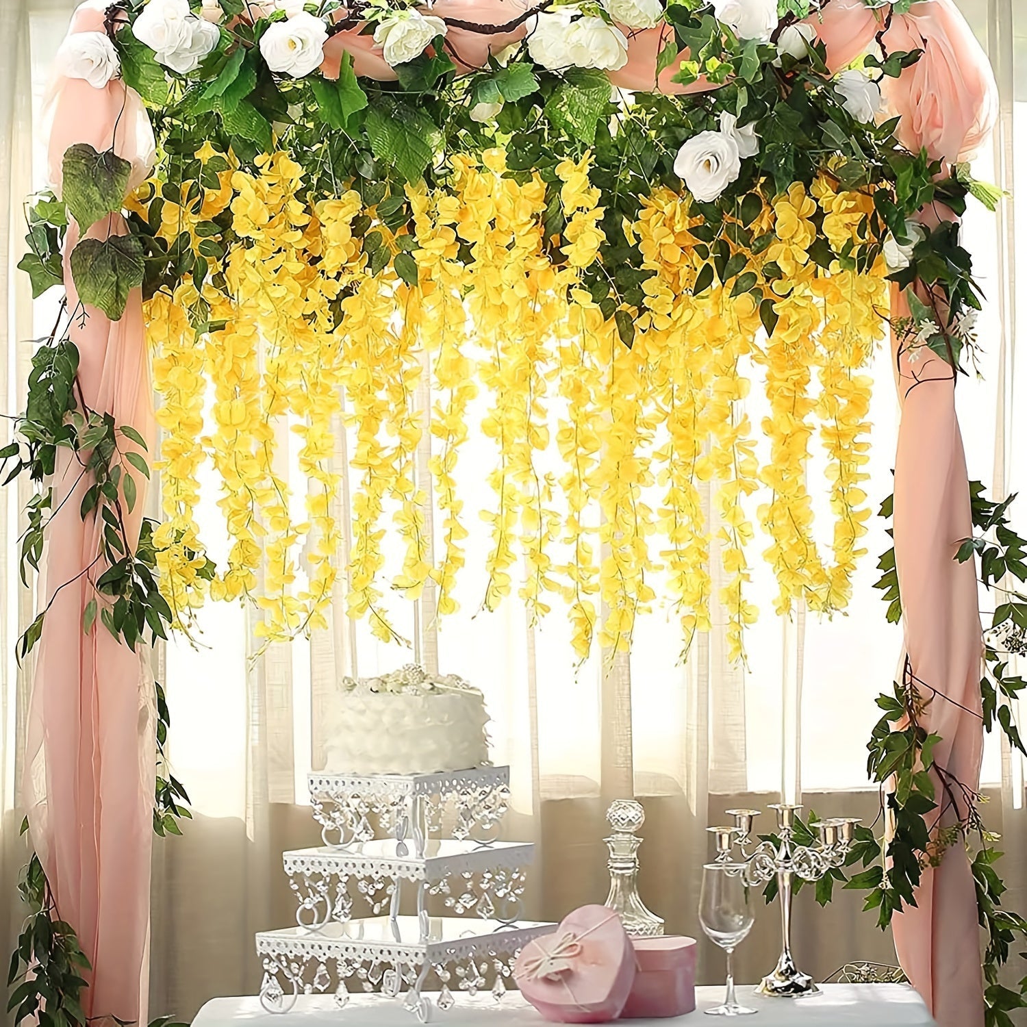 20pcs Yellow Silk Wisteria Vines, 3.53ft - Faux Flower Garland - Graceland Home and Living -  - #tag1#