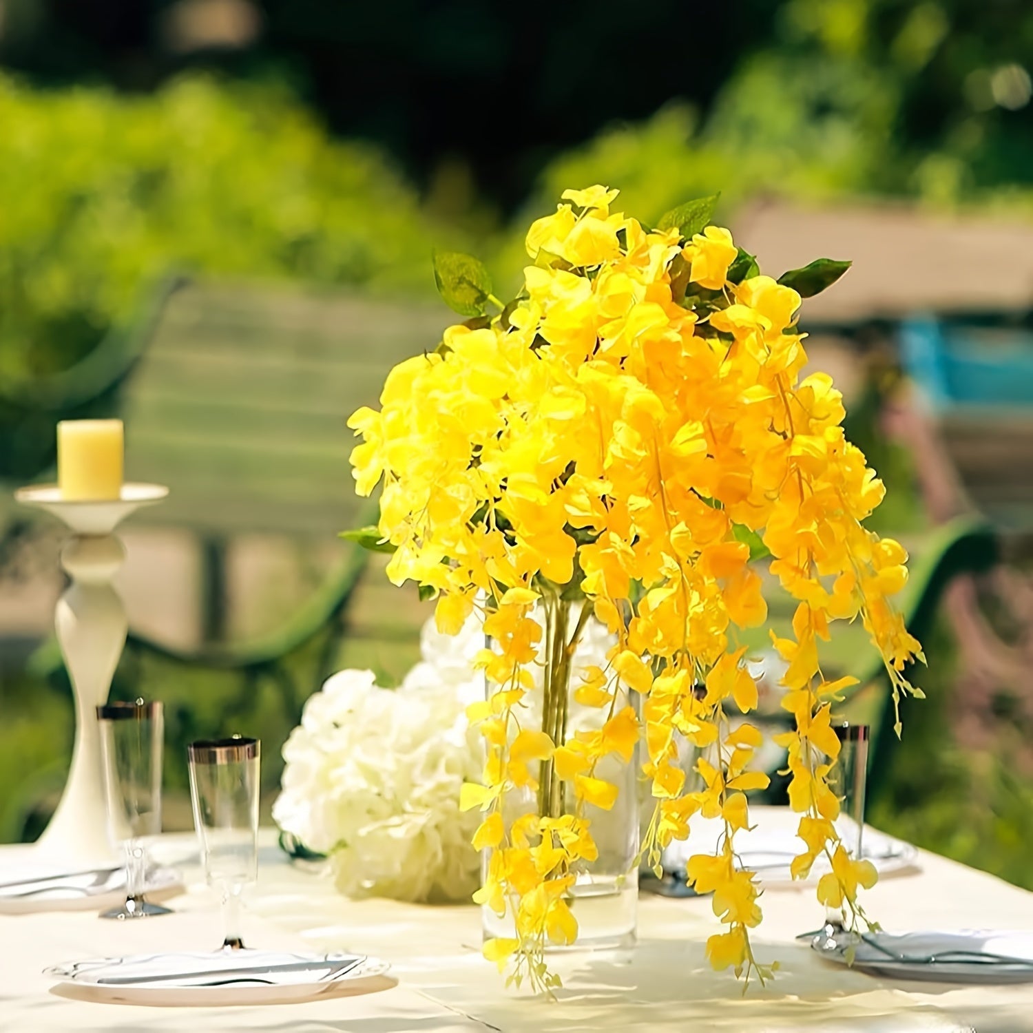 20pcs Yellow Silk Wisteria Vines, 3.53ft - Faux Flower Garland - Graceland Home and Living -  - #tag1#