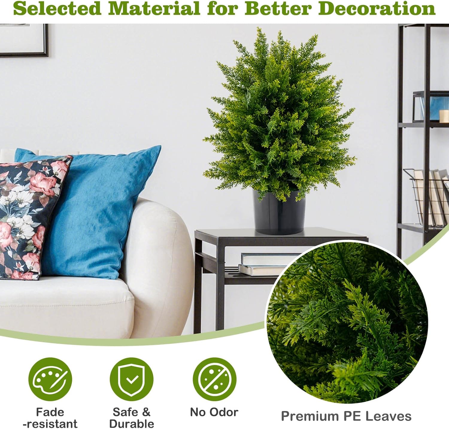 21.5” Artificial Cedar Topiary Ball Tree, Set of 2 Faux Potted Plants - Graceland Home and Living -  - #tag1#